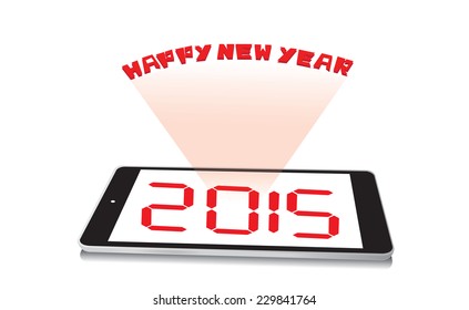 Happy New Year on tablet on white background