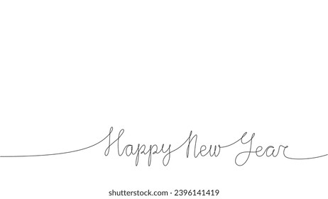 Happy new year one continuous line drawing isolated on white background with editable stroke