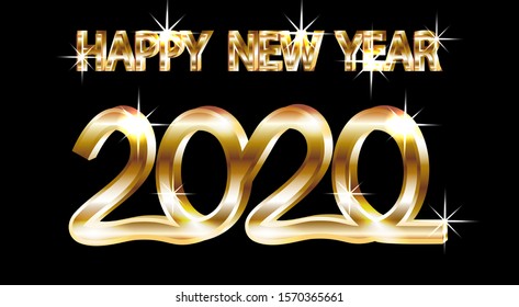 Happy New Year One Piece Pure Gold 3D Inscription. 2020. vector illustration