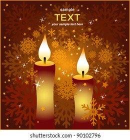 Happy New Year orange vector greeting card or background with candles.