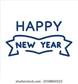 Happy new year outline in white background