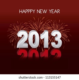 happy new year over red background, 2013. vector illustration