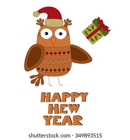 Happy New Year owl with gift vector background 