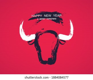 Happy New Year of the ox 2021. New Year and Xmas background. Wallpaper template. Vector illustration. EPS10