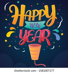 Happy New year. Paper fireworks. Happy New year background, banner, poster. Vector Illustration