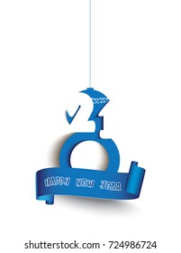 Happy New Year paper scroll banner with cutout stylized blue 2018 year.Vector illustration.