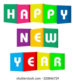 Happy new year paper text on a white background.