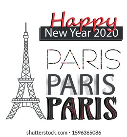 Happy new year with paris fonts concept. slogan illustration