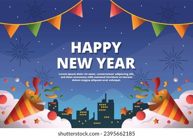 Happy New Year Party Background VectorFlat 3D Template