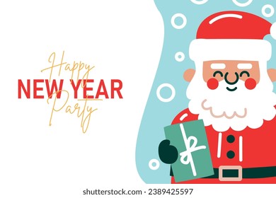 Happy New Year party. Banner with Santa and handwritten text