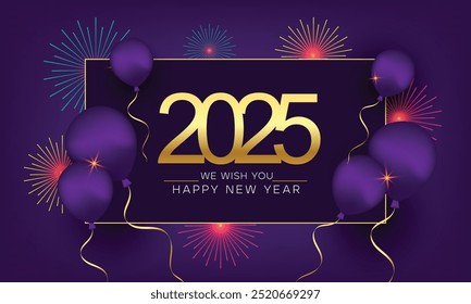 Happy New Year Party Banner Design With Firework and balloon. happy new year greeting card