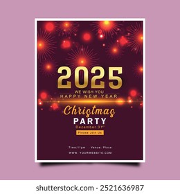 Happy New Year Party Celebration Poster Template with fireworks