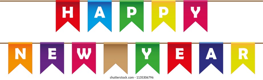 Happy new year party flags. Vector Illustration
