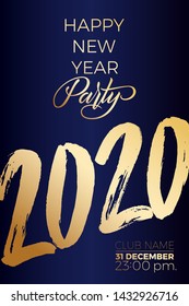 Happy new year party flyer with golden lettering 2020