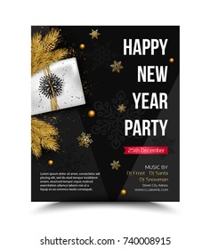 Happy New Year party flyer, vector illustration.