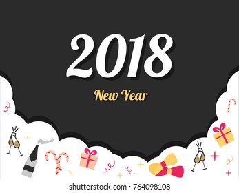 Happy new year party flyer with cloud and party elements illustration.