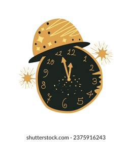 happy new year party hat and timer isolated