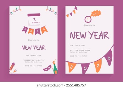 Happy New Year Party Invitation with Carnaval Style Decoration