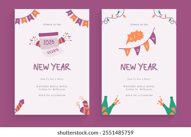 Happy New Year Party Invitation with Carnaval Style Decoration