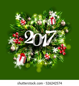 Happy New Year Party Invitation Card  Party poster Holiday design template snowflake, lights Glowing Lights. Holiday decoration garland. Merry Christmas party invitation