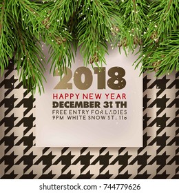 Happy New Year party invitation poster of Christmas tree vector retro background