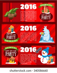Happy New Year Party, party invitations in cartoon style