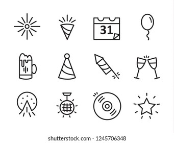 Happy New Year party line icons set.  vector symbols