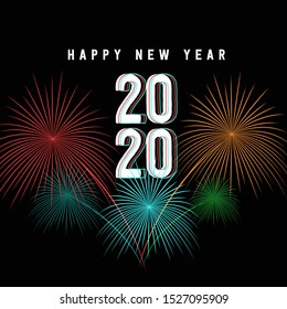 Happy new year party and logo with fireworks