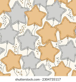 Happy New Year party star balloons vector seamless pattern. Celebration decor background. Festive seasonal surface design for packaging, scrap book, card making