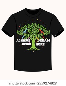 Happy New Year Party Tree of Resolutions , A tree where the branches are words like "Hope," "Dream," "Grow," and "Achieve."