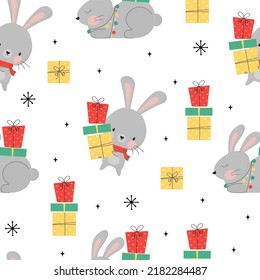 Happy new year pattern with cute bunny