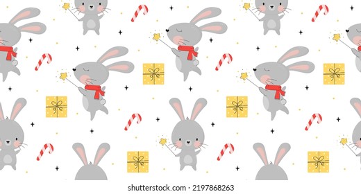 Happy new year pattern with cute bunny