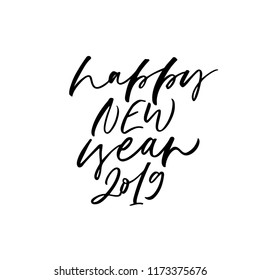 Happy New Year phrase handwritten with a calligraphic brush. Holiday lettering. Ink illustration. Modern brush calligraphy. Isolated on white background.