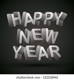Happy new year phrase made with 3d letters over dark background, vector.