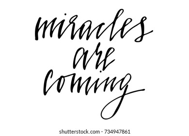 Happy new year phrase miracles are coming handwritten text vector