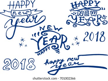 Happy New Year phrase set 1. Handwriting. Different styles. Lettering