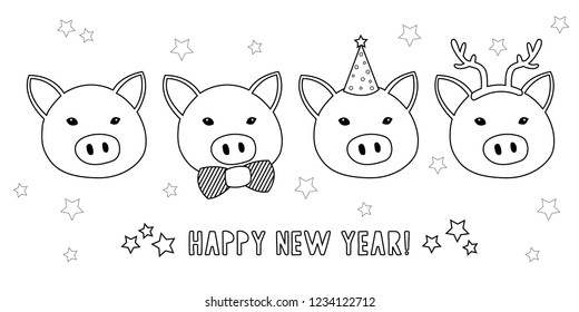 Happy New Year Pigs Linear