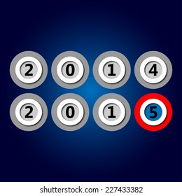 happy new year - in plastic circles in gray, blue and red colors