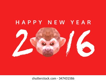happy new year with polygonal monkey, chinese red card vector