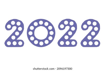 Happy New Year popit trendy colfidget toys - numbers 2022 in green and white colors. Christmas anti stress colorful pop it toy. Bubble sensory fashionable popit for kids. Vector illustration isolated.