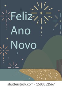 Happy new year in portuguese. Rio de Janeiro illustration