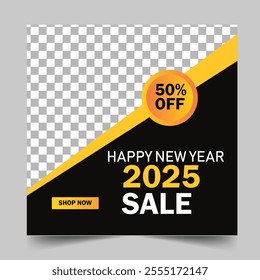 Happy New Year Post Or Template Set In White And Black Color.