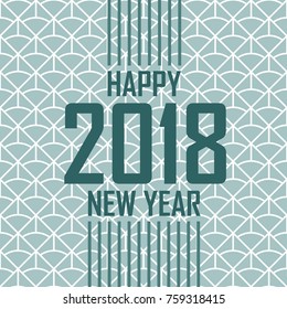 Happy new year postcard in dark grey color with lines and seamless grey and white background