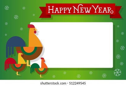 Happy New Year Postcard Design with Roosters Icon