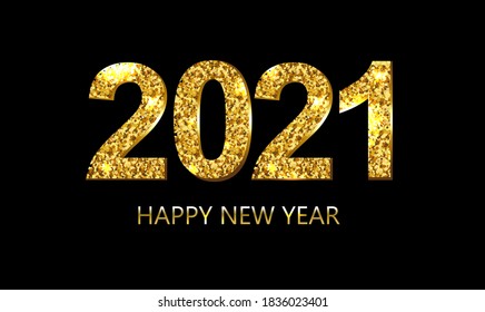 Happy New Year Postcard With Golden Text With Gradient Mesh, Vector Illustration