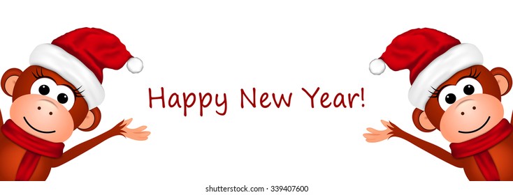 Happy New Year. Postcard with monkeys. 