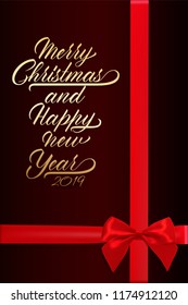Happy new year postcard with nice lettering Happy New Year in gold color