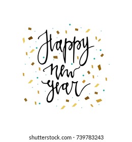 Happy new year postcard template. Modern lettering isolated on white background. Christmas card concept. Handwritten modern brush lettering for winter holidays.