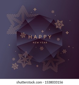 Happy New Year poster. Abstract polygonal object in the background. Low poly design. Vector illustration