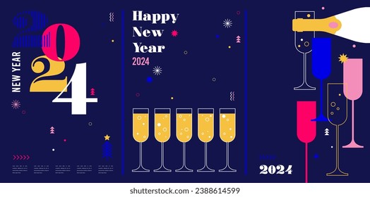 Happy New Year, poster, banner and card design. Vector illustration. 2024 celebration